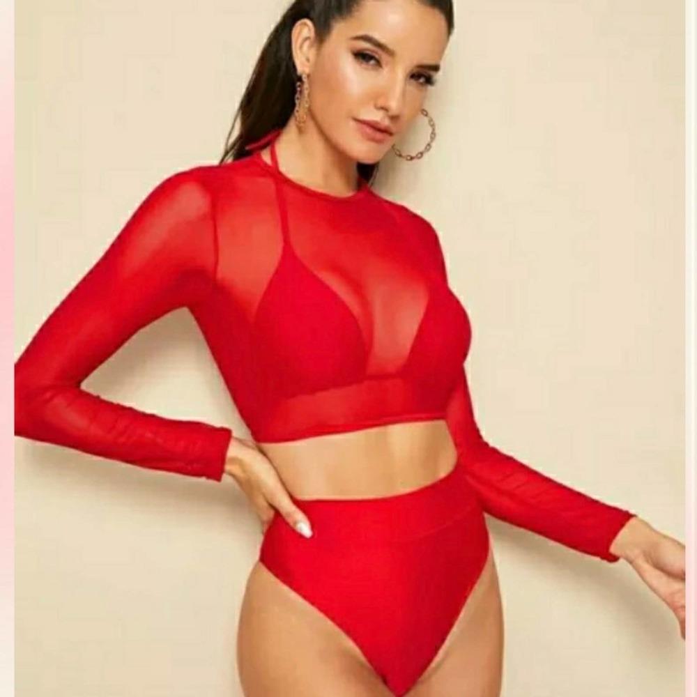 Red 3 Piece Cheeky Swimsuit